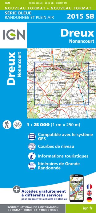 Online bestellen: Wandelkaart - Topografische kaart 2015SB Dreux - Nonancourt | IGN - Institut Géographique National