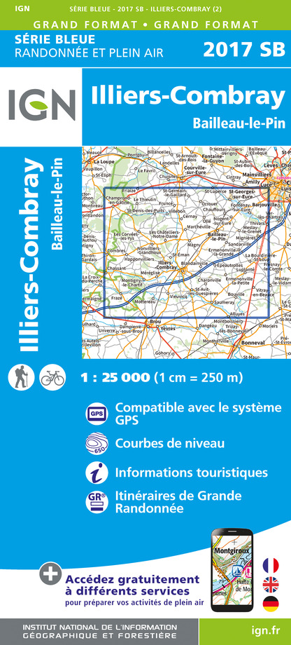 Online bestellen: Wandelkaart - Topografische kaart 2017SB Illiers-Combray, Bailleau-le-Pin | IGN - Institut Géographique National