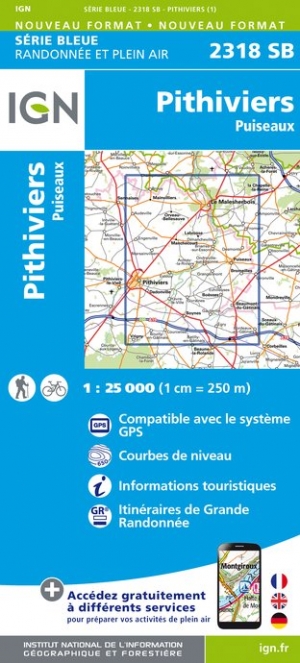 Online bestellen: Wandelkaart - Topografische kaart 2318SB Pithiviers - Puiseaux | IGN - Institut Géographique National