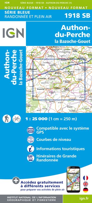 Online bestellen: Wandelkaart - Topografische kaart 1918SB Authon-du-Perche, La Bazoche-Gouet | IGN - Institut Géographique National