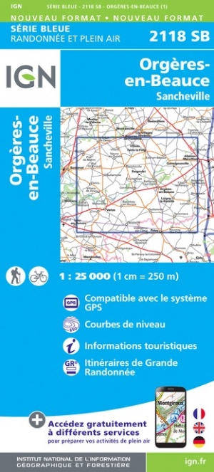 Online bestellen: Wandelkaart - Topografische kaart 2118SB Orgères-en-Beauce, Sancheville | IGN - Institut Géographique National