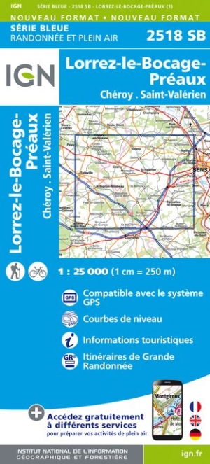 Online bestellen: Wandelkaart - Topografische kaart 2518SB Lorrez-le-Bocage-Préaux, Chéroy, St-Valérien | IGN - Institut Géographique National