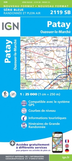 Online bestellen: Wandelkaart - Topografische kaart 2119SB Patay, Ouzouer-le-Marché | IGN - Institut Géographique National