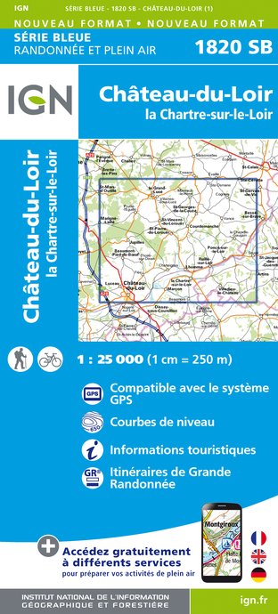 Online bestellen: Wandelkaart - Topografische kaart 1820SB Château-du-Loir- La Chartre-sur-Loir | IGN - Institut Géographique National