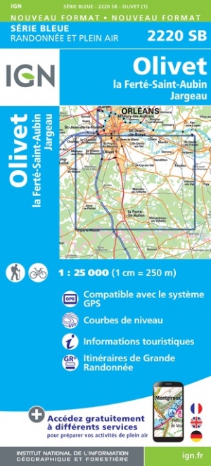 Online bestellen: Wandelkaart - Topografische kaart 2220SB Jargeau, Olivet, La Ferté-St-Aubin | IGN - Institut Géographique National