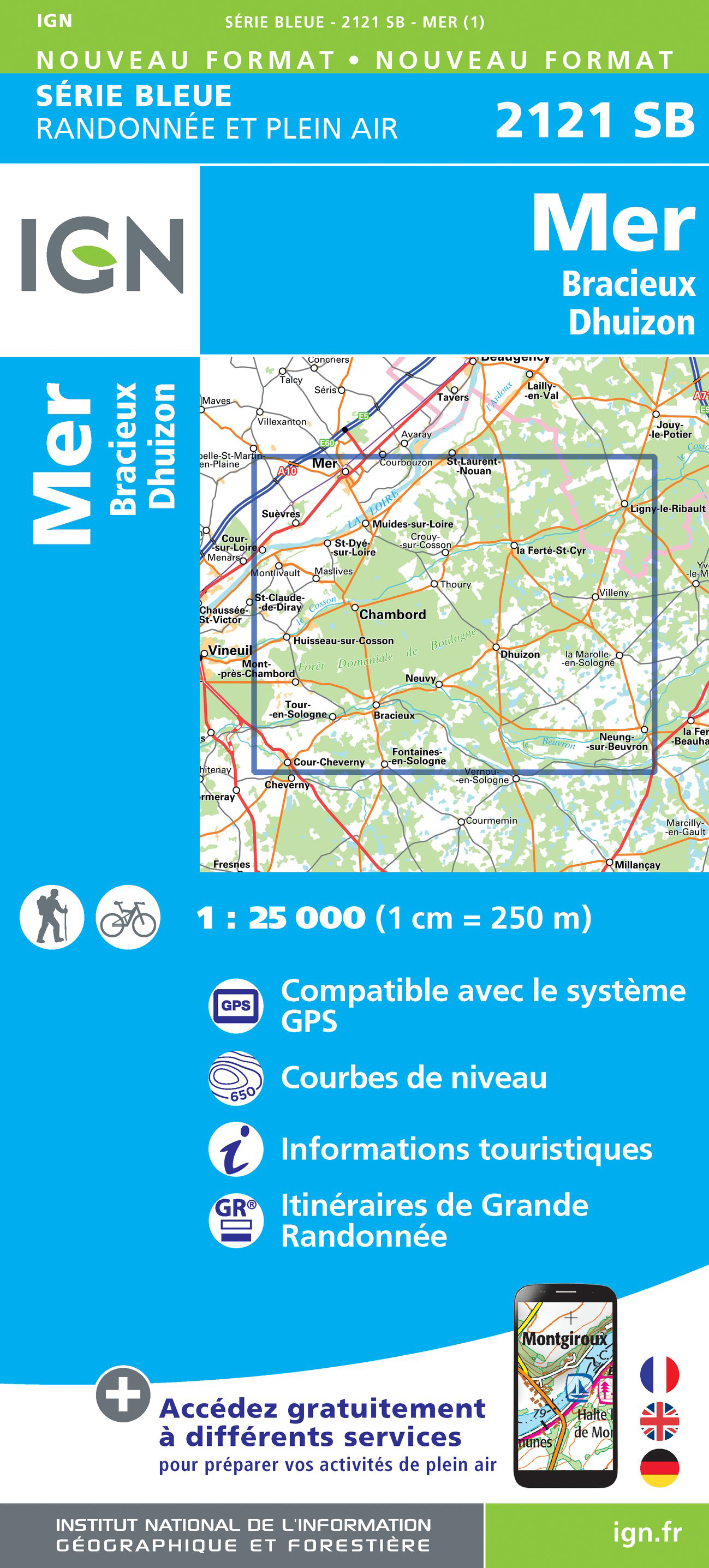Online bestellen: Wandelkaart - Topografische kaart 2121SB Mer | IGN - Institut Géographique National