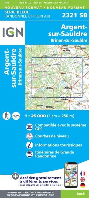 Online bestellen: Topografische kaart - Wandelkaart 2321SB Argent-sur-Sauldre | IGN - Institut Géographique National