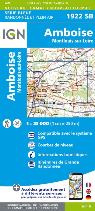 Online bestellen: Wandelkaart - Topografische kaart 1922SB Amboise, Montlouis-sur-Loire | IGN - Institut Géographique National