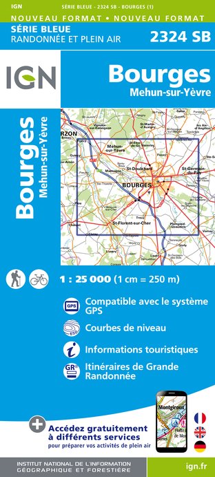 Online bestellen: Wandelkaart - Topografische kaart 2324SB Bourges, Mehun-sur-Yèvre | IGN - Institut Géographique National