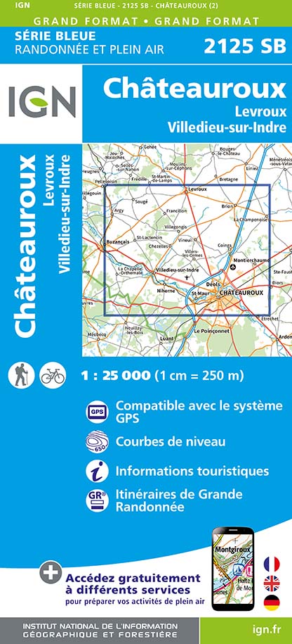Online bestellen: Wandelkaart - Topografische kaart 2125SB Châteauroux, Levroux, Villedieu-sur-Indre | IGN - Institut Géographique National