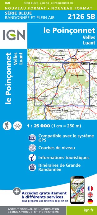 Online bestellen: Wandelkaart - Topografische kaart 2126SB Le Poinçonnet, Velles, Luant | IGN - Institut Géographique National