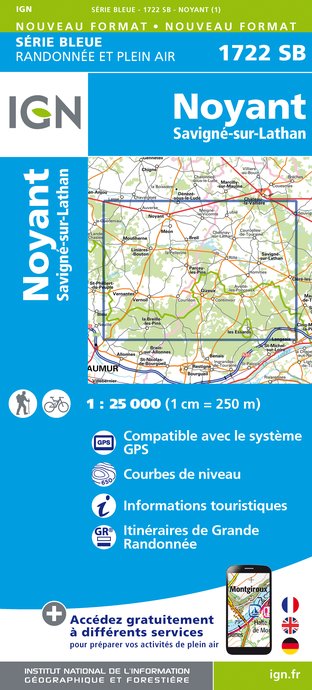 Online bestellen: Topografische kaart - Wandelkaart 1722SB Savigné-sur-Lathan, Noyant | IGN - Institut Géographique National