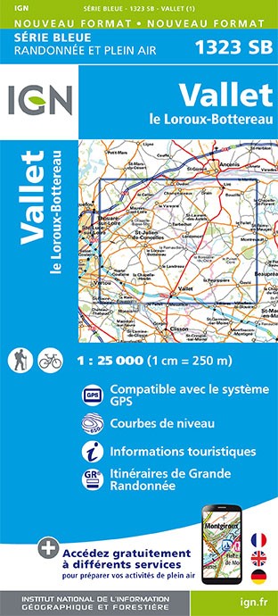 Online bestellen: Topografische kaart - Wandelkaart 1323SB Vallet | IGN - Institut Géographique National