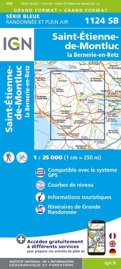 Online bestellen: Topografische kaart - Wandelkaart 1124SB Saint-Étienne-de-Montluc | IGN - Institut Géographique National