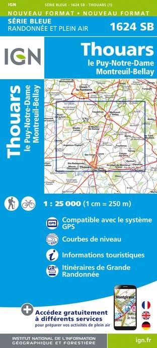Online bestellen: Topografische kaart - Wandelkaart 1624SB Thouars | IGN - Institut Géographique National