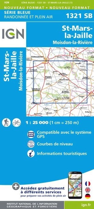 Online bestellen: Wandelkaart - Topografische kaart 1321SB Saint-Mars-la-Jaille - Moisdon-la-Rivière | IGN - Institut Géographique National