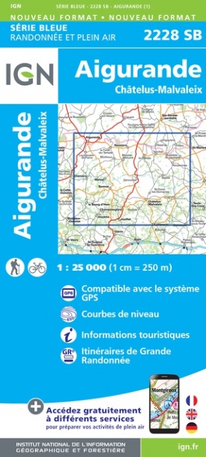 Online bestellen: Wandelkaart - Topografische kaart 2228SB Châtelus-Malvaleix, Aigurande | IGN - Institut Géographique National