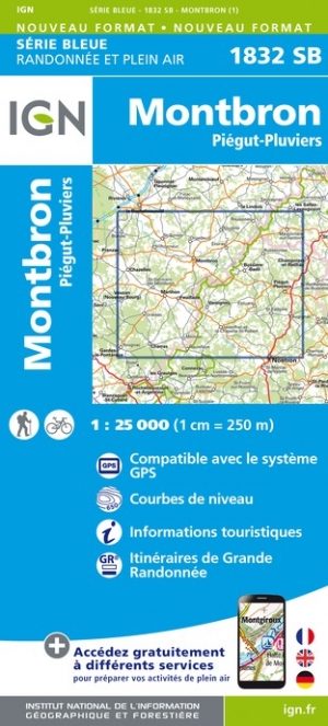 Online bestellen: Wandelkaart - Topografische kaart 1832SB Montbron, Piégut-Pluviers | IGN - Institut Géographique National
