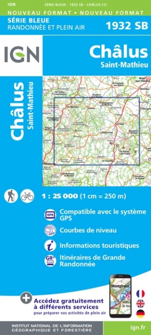 Online bestellen: Wandelkaart - Topografische kaart 1932SB Châlus - St-Mathieu | IGN - Institut Géographique National