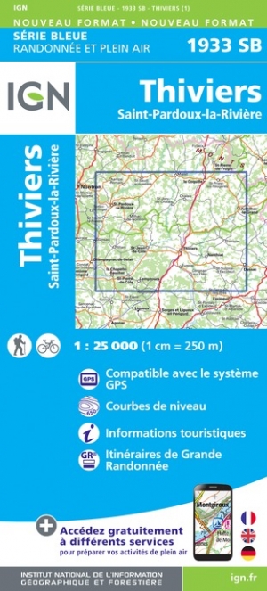 Online bestellen: Wandelkaart - Topografische kaart 1933SB Thiviers, St-Pardoux-la-Rivière | IGN - Institut Géographique National