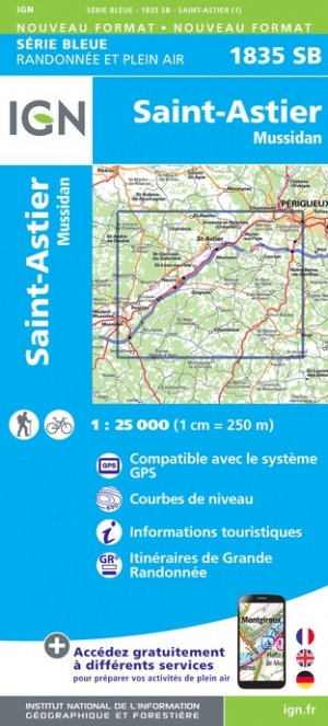 Online bestellen: Wandelkaart - Topografische kaart 1835SB Villamblard, Saint-Astier, Mussidan | IGN - Institut Géographique National