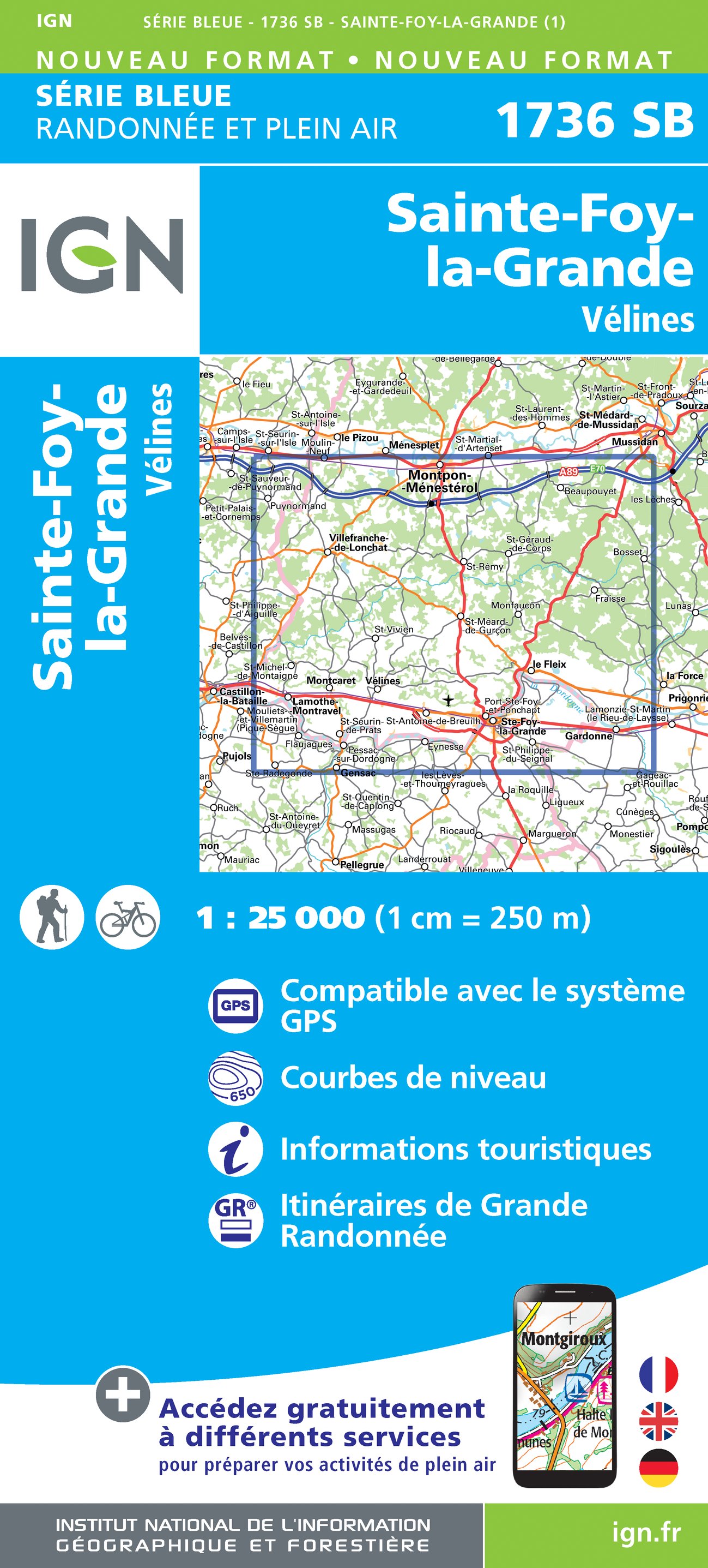 Online bestellen: Wandelkaart - Topografische kaart 1736SB Ste-Foy-la-Grande, Vélines | IGN - Institut Géographique National