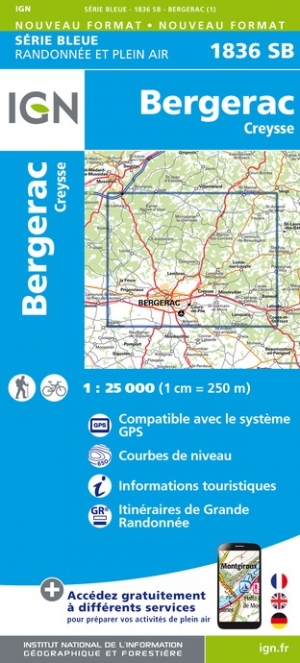 Online bestellen: Wandelkaart - Topografische kaart 1836SB Creysse - Bergerac | IGN - Institut Géographique National