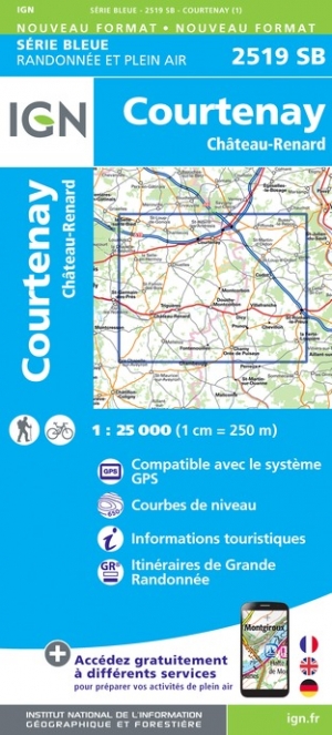Online bestellen: Wandelkaart - Topografische kaart 2519SB Courtenay, Château-Renard | IGN - Institut Géographique National