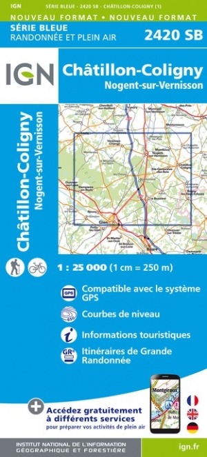 Online bestellen: Wandelkaart - Topografische kaart 2420SB Châtillon-Coligny, Nogent-sur-Vernisson | IGN - Institut Géographique National