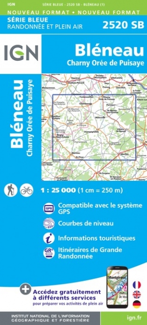 Online bestellen: Wandelkaart - Topografische kaart 2520SB Champignelles, Bléneau, Charny Orée de Puisaye | IGN - Institut Géographique National