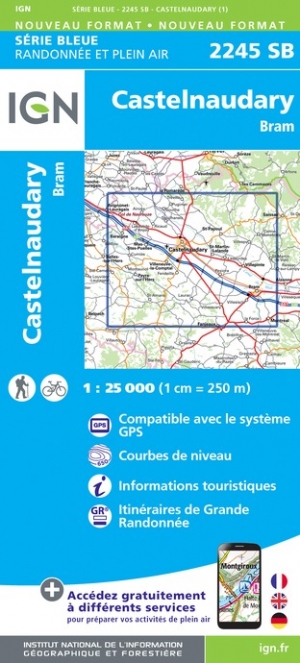 Online bestellen: Wandelkaart - Topografische kaart 2245SB Bram - Castelnaudary | IGN - Institut Géographique National