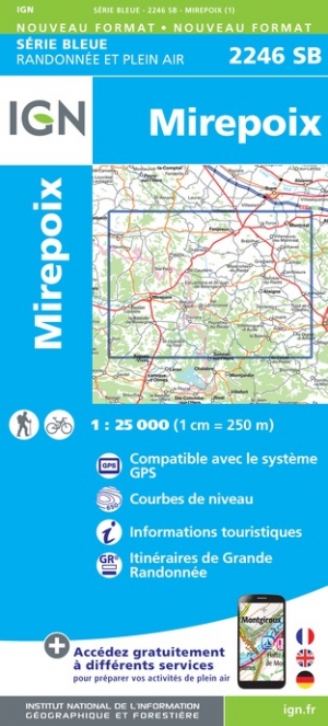 Online bestellen: Wandelkaart - Topografische kaart 2246SB Mirepoix | IGN - Institut Géographique National