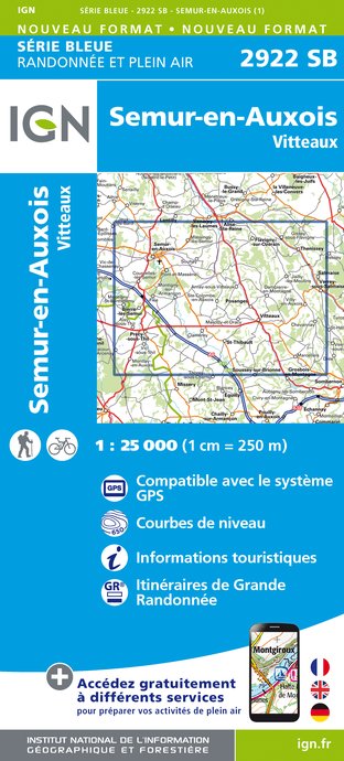 Online bestellen: Wandelkaart - Topografische kaart 2922SB Semur-en-Auxois - Vitteaux | IGN - Institut Géographique National