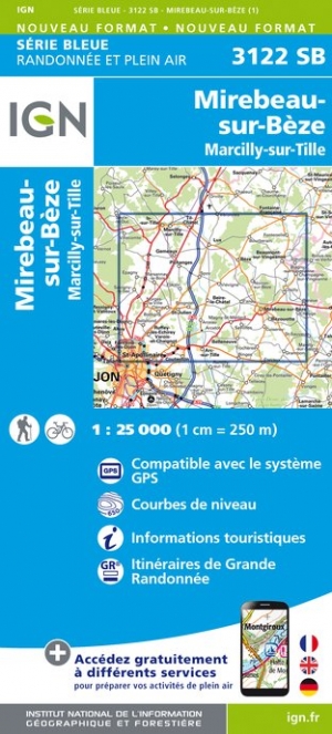 Online bestellen: Wandelkaart - Topografische kaart 3122SB Mirebeau-sur-Bèze | IGN - Institut Géographique National