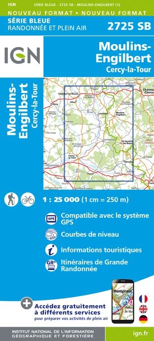 Online bestellen: Topografische kaart - Wandelkaart 2725SB Moulins-Engilbert | IGN - Institut Géographique National