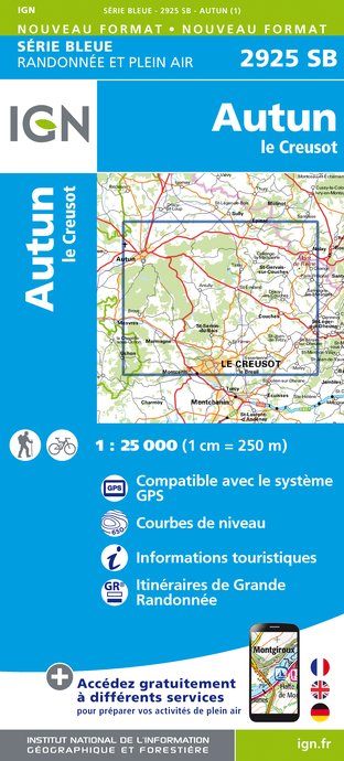 Online bestellen: Wandelkaart - Topografische kaart 2925SB Autun - Le Creusot | IGN - Institut Géographique National