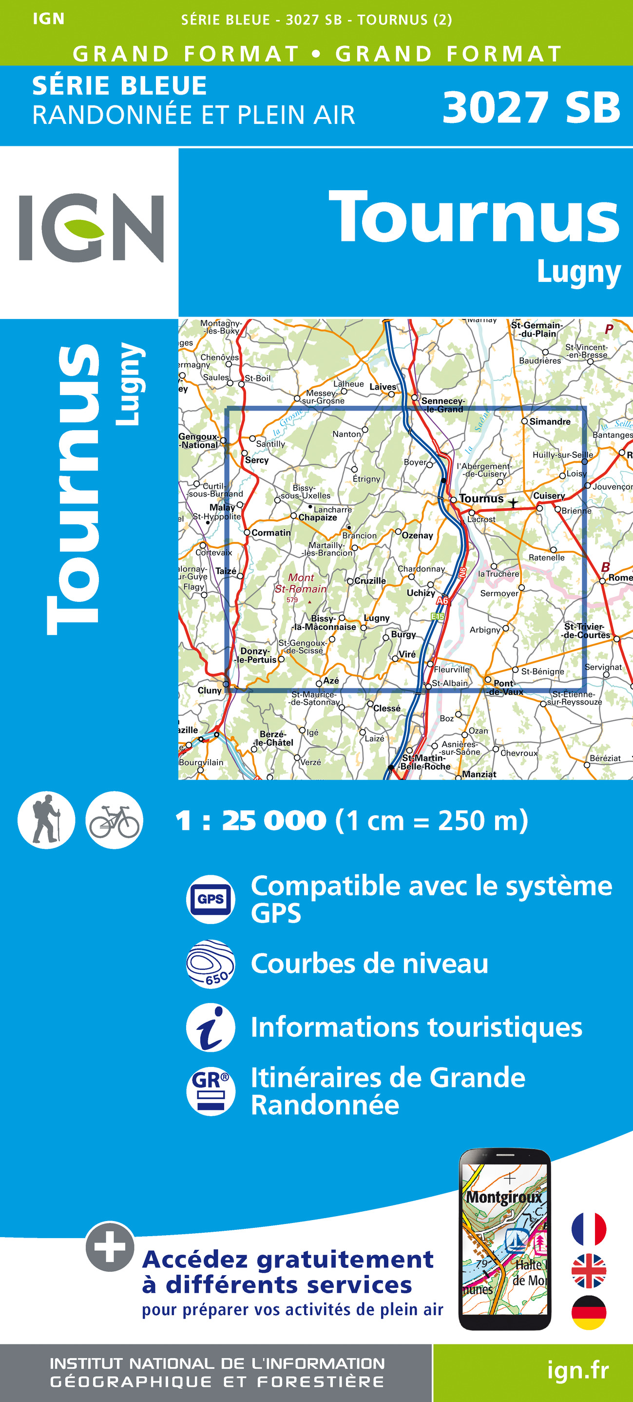 Online bestellen: Wandelkaart - Topografische kaart 3027SB Tournus - Lugny | IGN - Institut Géographique National