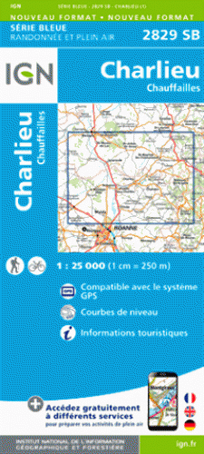 Online bestellen: Wandelkaart - Topografische kaart 2829SB Charlieu - Chauffailles | IGN - Institut Géographique National