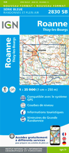 Online bestellen: Wandelkaart - Topografische kaart 2830SB Roanne - Thizy-les-Bourgs | IGN - Institut Géographique National