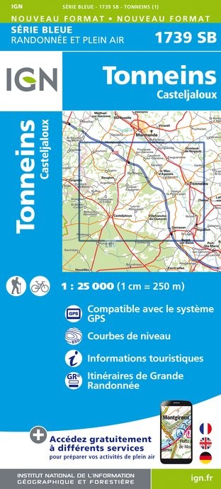 Online bestellen: Topografische kaart - Wandelkaart 1739SB Tonneins - Casteljaloux | IGN - Institut Géographique National