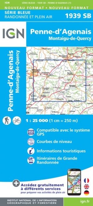 Online bestellen: Wandelkaart - Topografische kaart 1939SB Penne-d'Agenais | IGN - Institut Géographique National