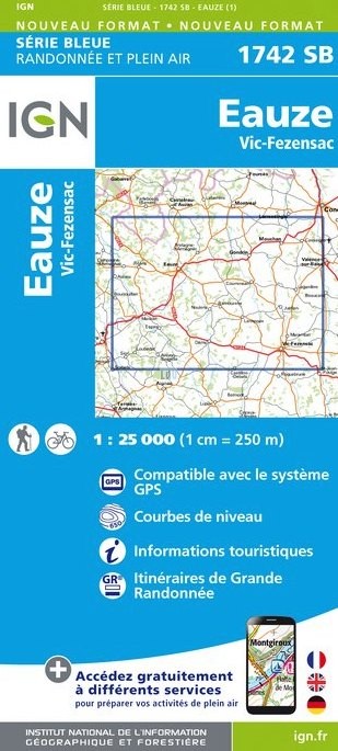 Online bestellen: Wandelkaart - Topografische kaart 1742SB Eauze, Vic-Fezensac | IGN - Institut Géographique National
