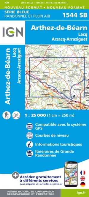 Online bestellen: Wandelkaart - Topografische kaart 1544SB Arthez-de-Béarn | IGN - Institut Géographique National