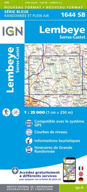 Online bestellen: Wandelkaart - Topografische kaart 1644SB Lembeye | IGN - Institut Géographique National