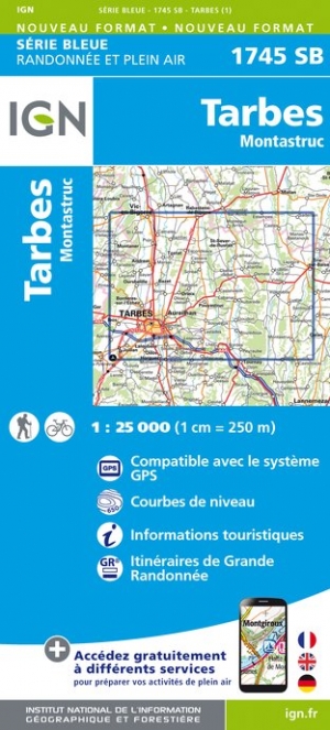 Online bestellen: Wandelkaart - Topografische kaart 1745SB Tarbes | IGN - Institut Géographique National