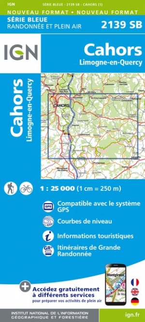 Online bestellen: Wandelkaart - Topografische kaart 2139SB Cahors | IGN - Institut Géographique National
