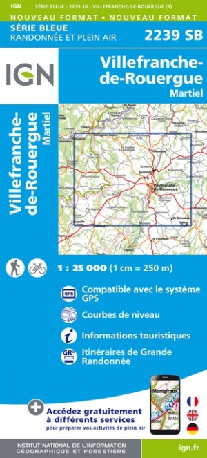Online bestellen: Wandelkaart - Topografische kaart 2239SB Villefranche-de-Rouergue, Martiel | IGN - Institut Géographique National