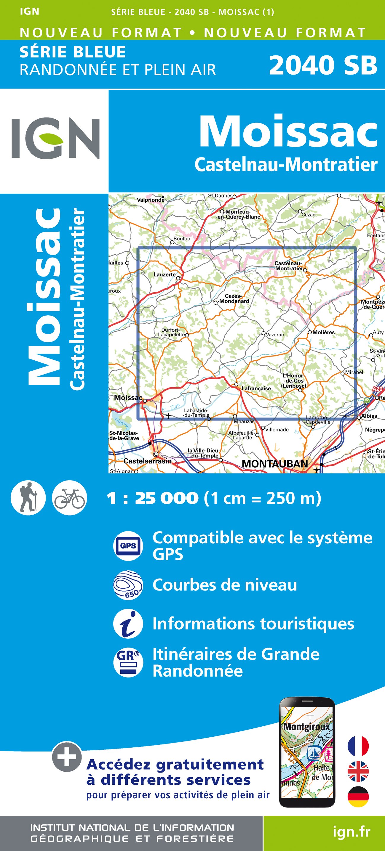 Online bestellen: Wandelkaart - Topografische kaart 2040SB Moissac | IGN - Institut Géographique National