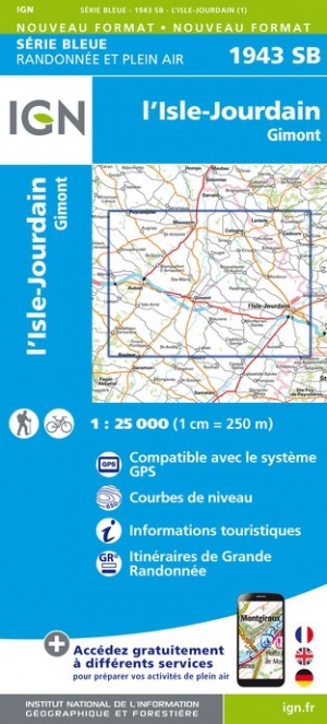 Online bestellen: Wandelkaart - Topografische kaart 1943SB L'Isle-Jourdain | IGN - Institut Géographique National