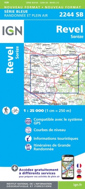 Online bestellen: Wandelkaart - Topografische kaart 2244SB Revel, St-Félix-Lauragais, Sorèze | IGN - Institut Géographique National